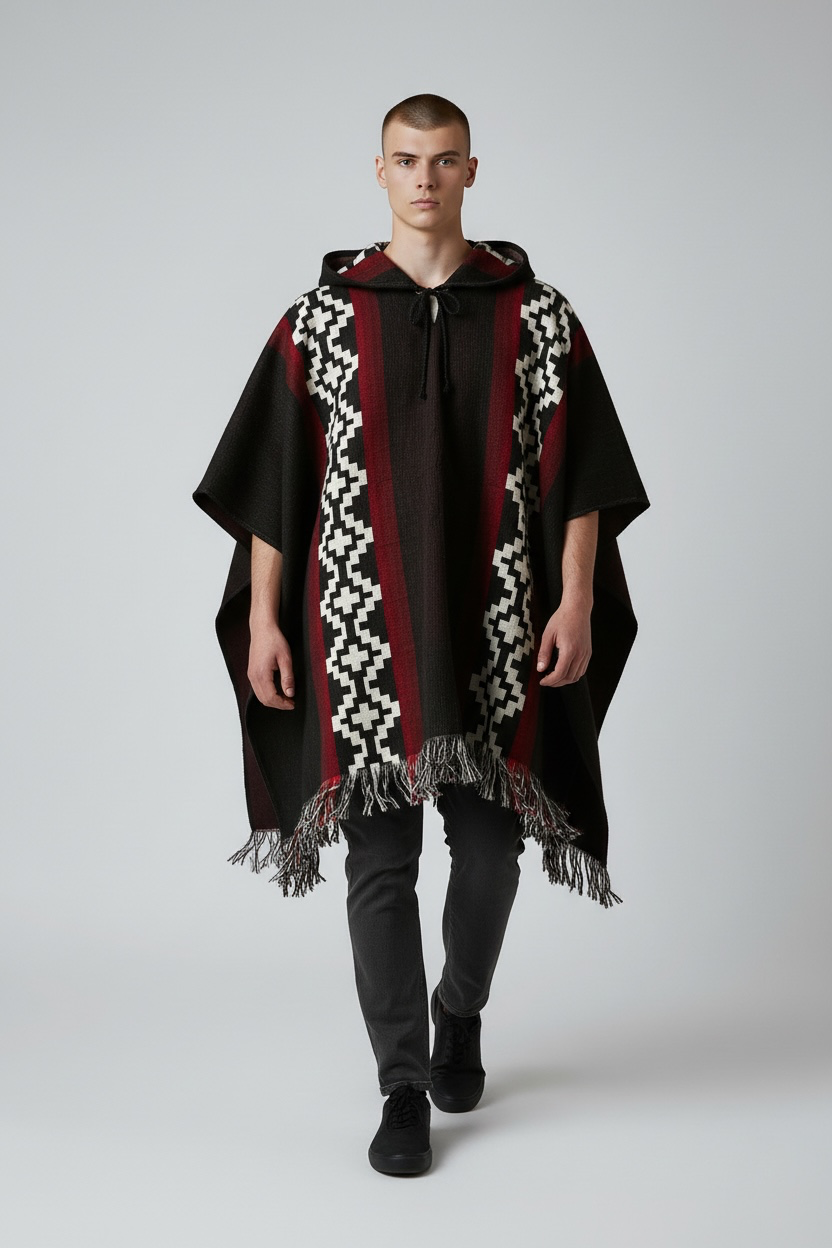 Poncho Andino Geométrico Tipo Cruz NR