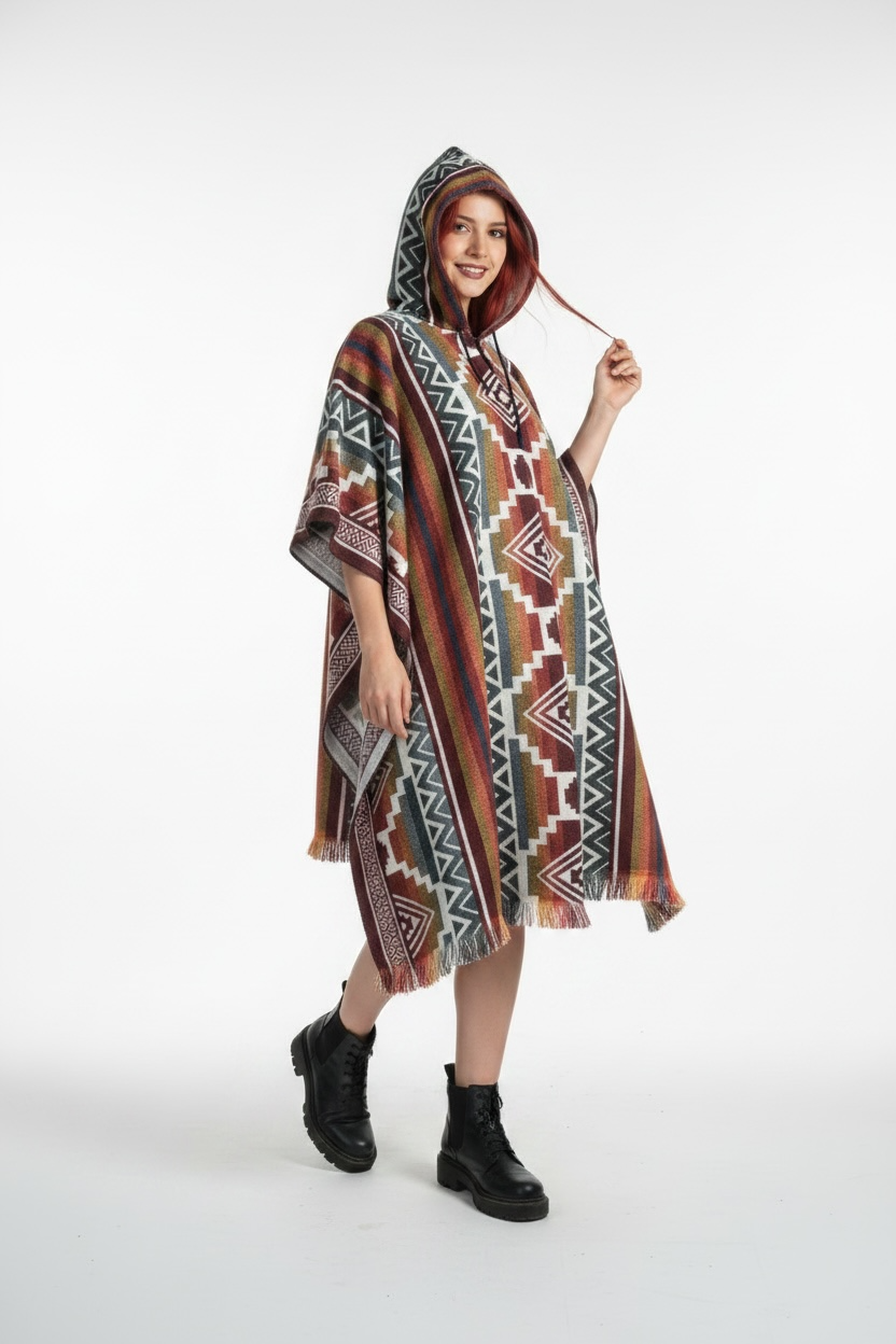 Copia de Poncho Andino Geométrico roj - Imagen 3