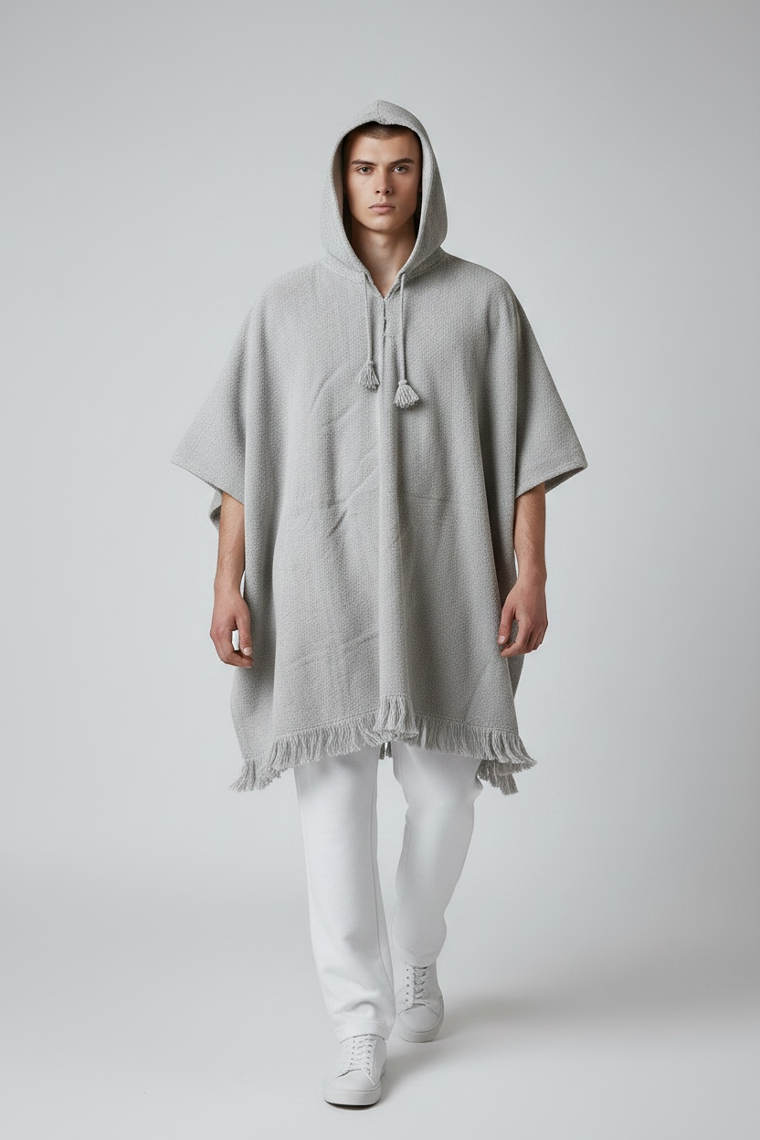 Poncho Andino Coqueado Gris Claro