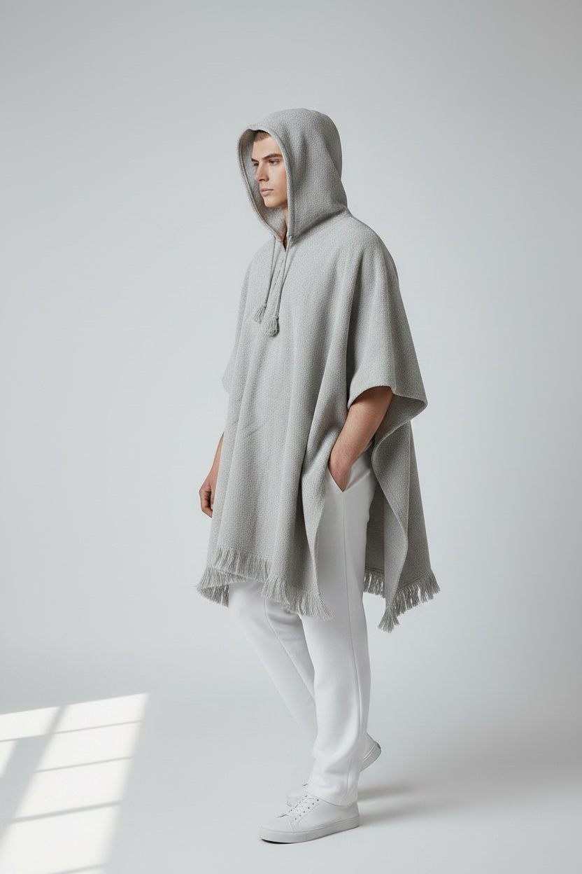 Poncho Andino Coqueado Gris Claro - Imagen 2