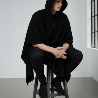 Poncho Andino Negro Lana Oveja - PREMIUM