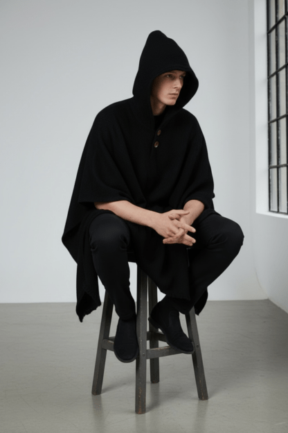 Poncho Andino Negro Lana Oveja - PREMIUM