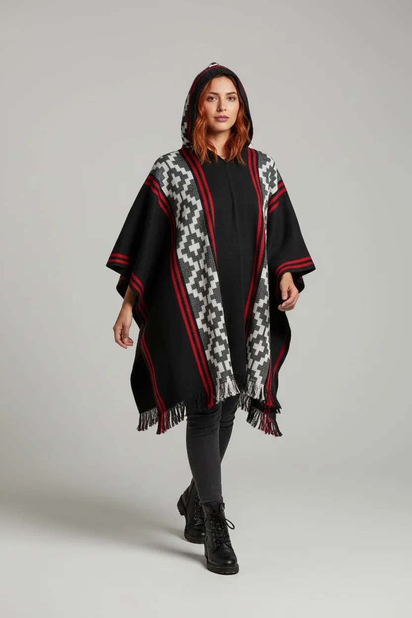 Poncho Andino Cruz Negro b - Imagen 5