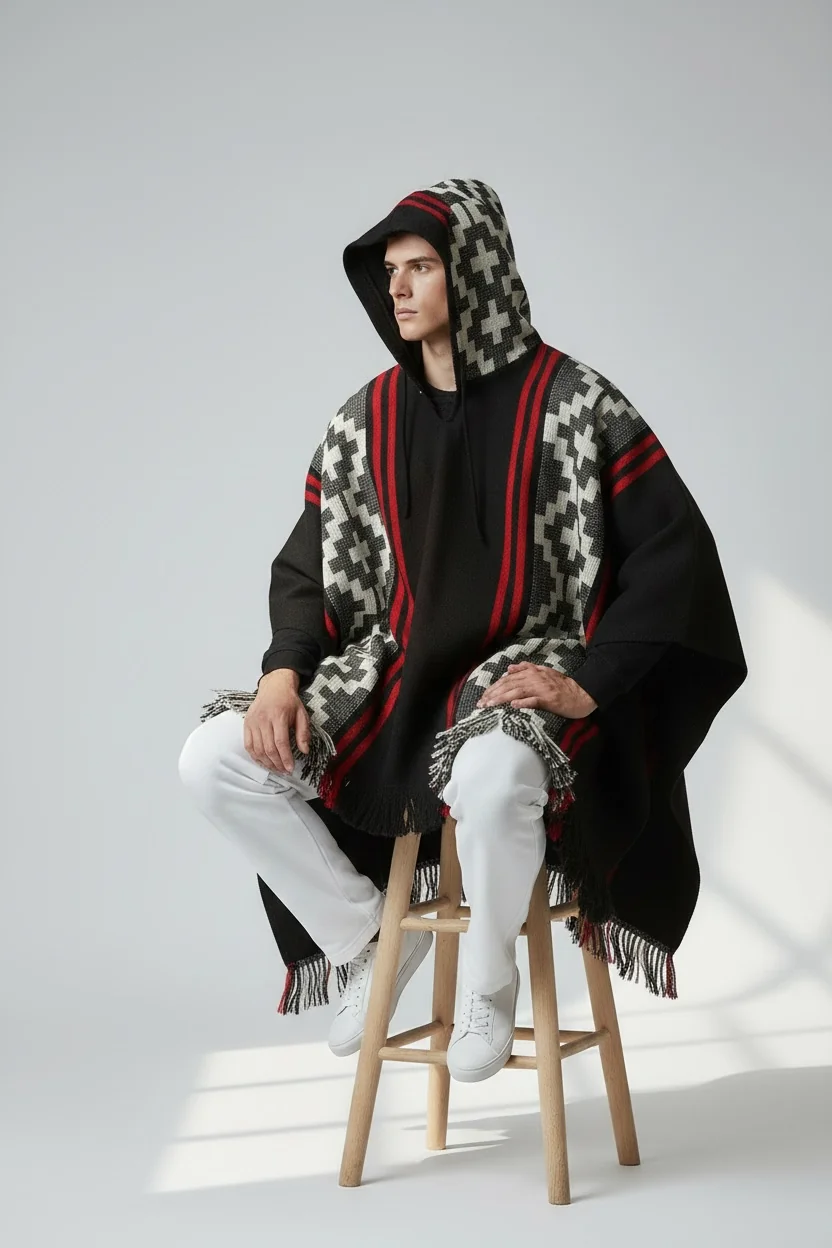 Poncho Andino Cruz Negro b - Imagen 6