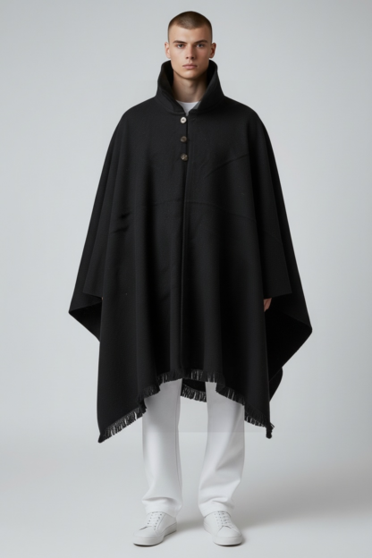 Poncho Andino Negro Lana Oveja VA - PREMIUM