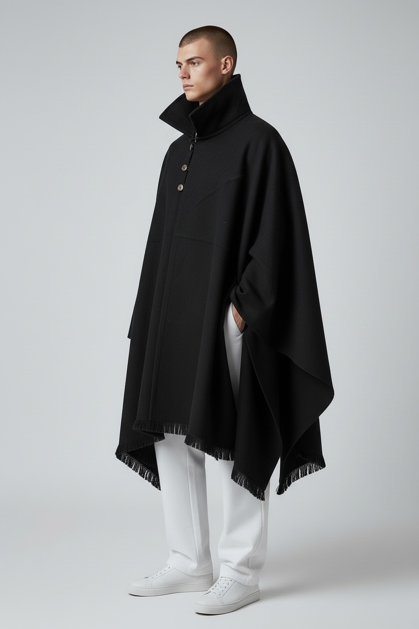 Poncho Andino Negro Lana Oveja VA - PREMIUM - Imagen 2
