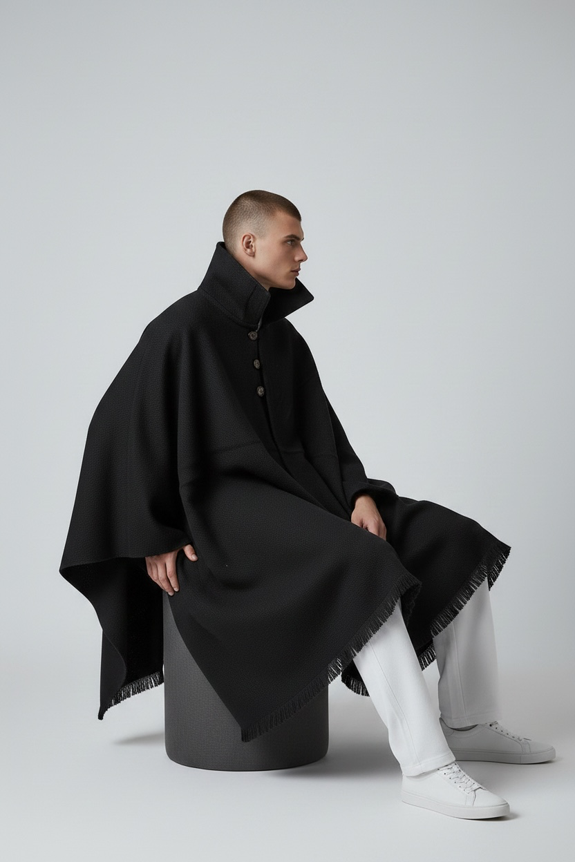 Poncho Andino Negro Lana Oveja VA - PREMIUM - Imagen 3