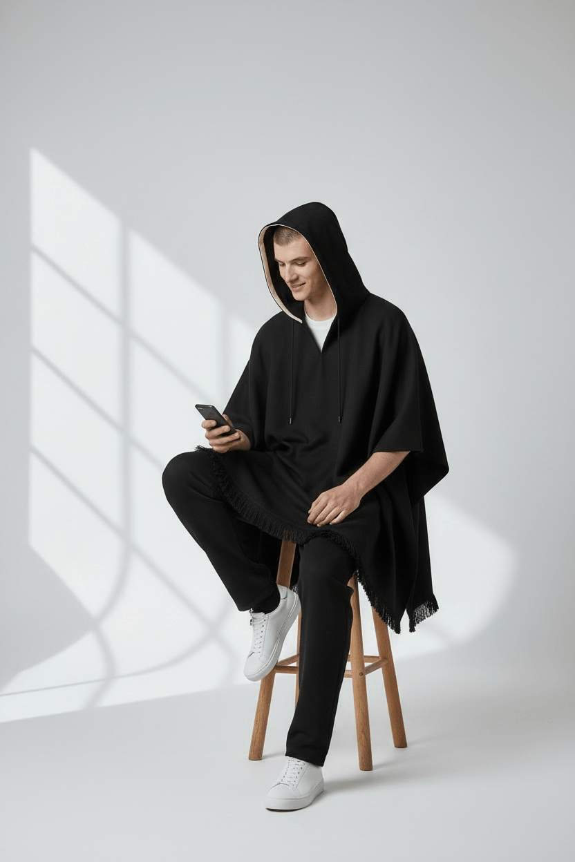 Poncho Andino Coqueado Negro C - Imagen 2