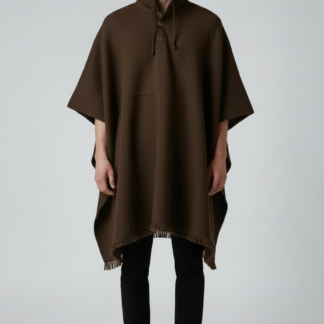 Poncho Andino Negro Lana Oveja Café - PREMIUM