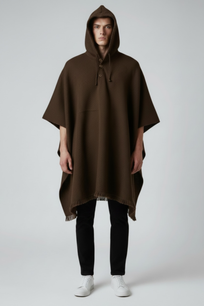 Poncho Andino Negro Lana Oveja Café - PREMIUM