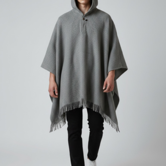 Poncho Andino Negro Lana Oveja Gris - PREMIUM