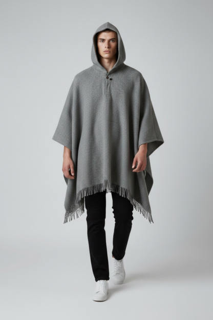 Poncho Andino Negro Lana Oveja Gris - PREMIUM